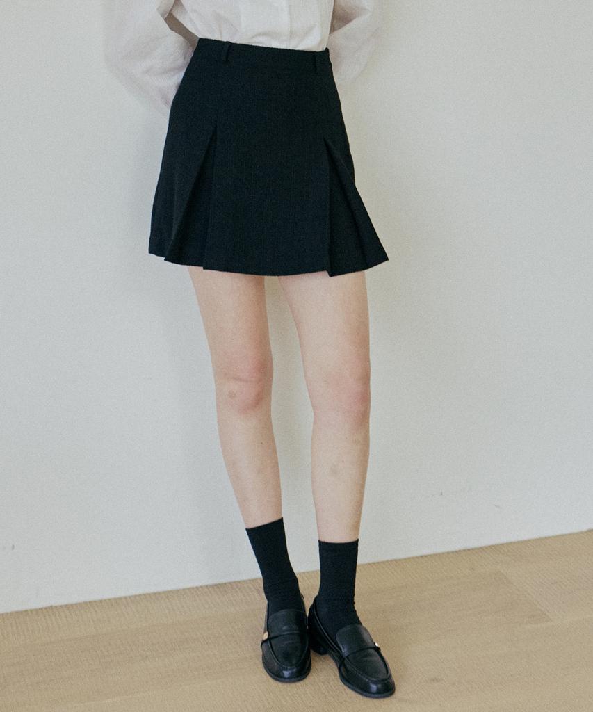 Yeoppe Pleated Tweed Skirt_Black