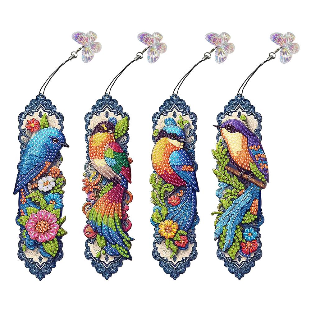 4Pcs Special Shape Bluebird Diamond Bookmark Art Projects DIY Bookmarks Diamond Painting Kits Diamond Art Bookmark with Pendant