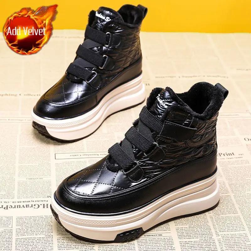 Массивные зимние ботинки для женщин, новые, теплая платформа, горячая, нескользящая, удобная, женская обувь, распродажа Gyaru, зима 2024, тренд, плюш, ПУ