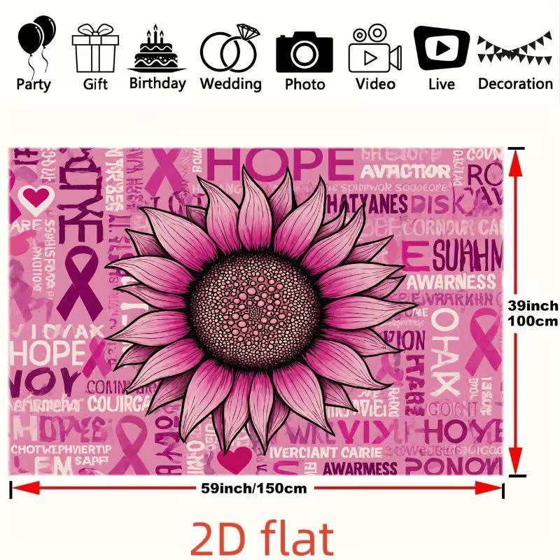 2D Hope & Courage Breast Cancer Awareness Backdrop for Photoshoot & Decoration