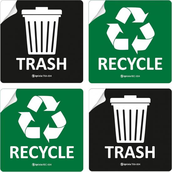 IGNIXIA (Pack of 04 Recycle and Trash Sign Decals self Adhesive - Recycling Stickers Recycle and Trash Sticker for Trash can with Over Lamination -