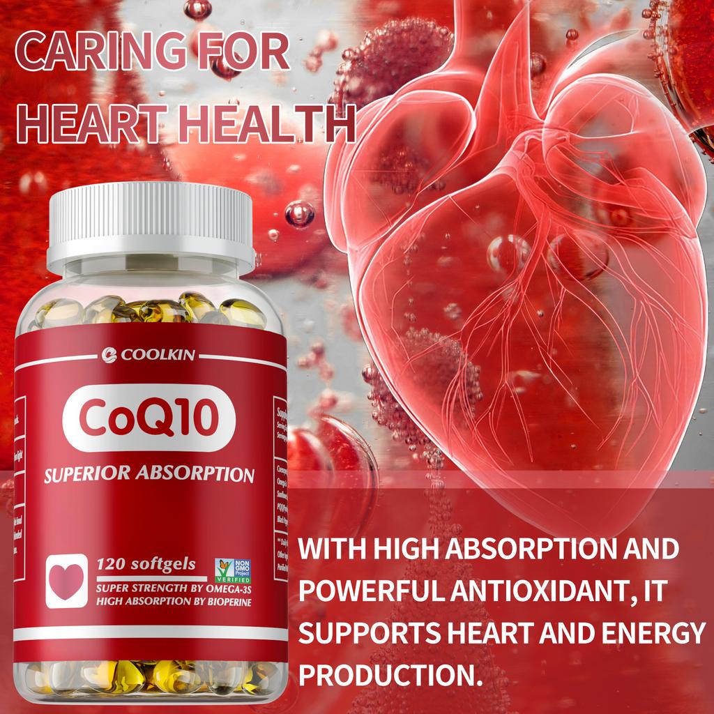 Highly absorbable Coenzyme Q10 supplement, a powerful antioxidant that supports heart health and energy production, and is easily absorbed.
