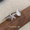 Cui Yan Jewelry S925 Silver Korean Starfish Seashell Women's Ring - Popular European & American Open Design
