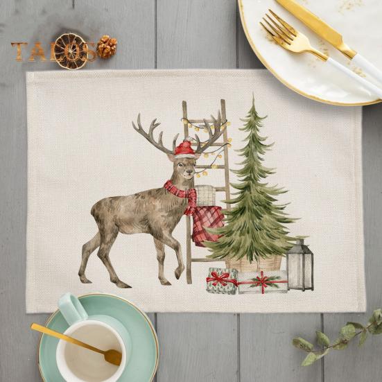 Christmas Placemat Convenient Durable Stylish Clear Printing Linen Table Mat for Festive Home Decoration