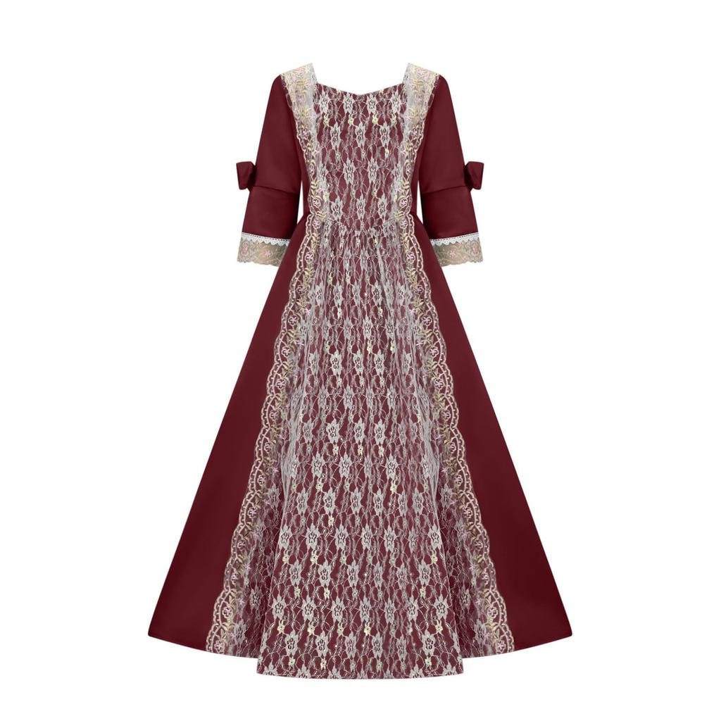 Женская мода Ретро-спектакль Танцевальное представление Кружевное кружевное вечернее платье с расклешенными рукавами