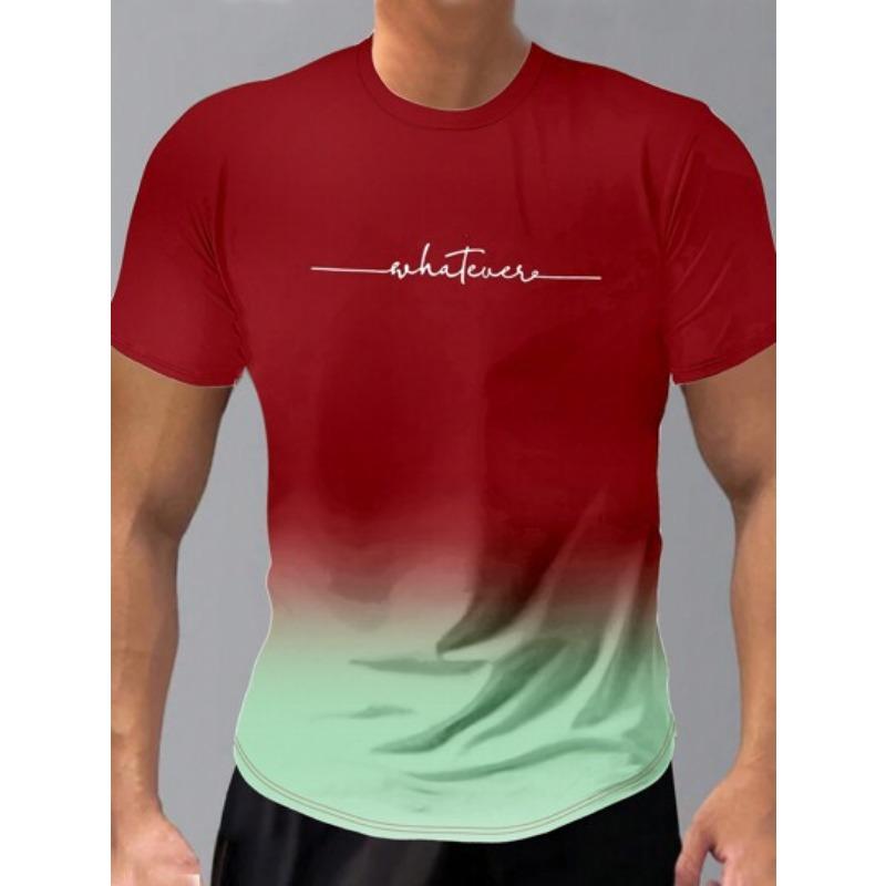 Летний топ с круглым вырезом и 3D-печатью с градиентными буквами, модные повседневные футболки с короткими рукавами для мужчин