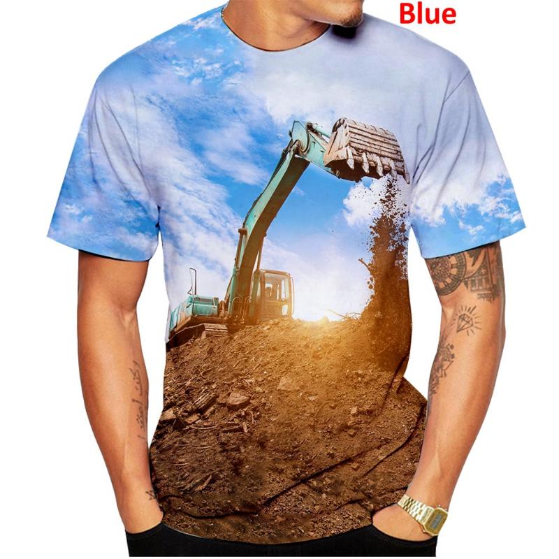 Летняя мужская футболка с забавным экскаватором, футболка с 3D принтом для мужчин, одежда, спортивная одежда с круглым вырезом и короткими рукавами, уличная одежда, топы большого размера