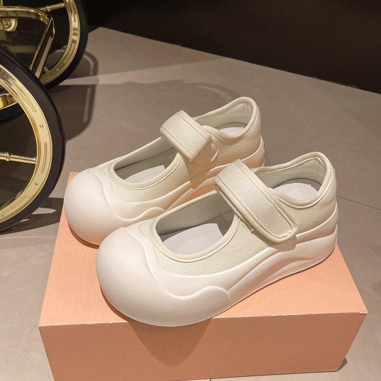 Elegant Temperament Mary Jane Women's Shoes Ugly Big Head Thick Bottom Velcro Small White Shoes Board Shoes
