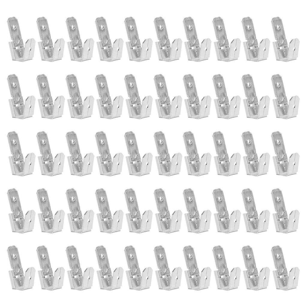 50Pcs Piggyback Spade Connectors Brass 6.35mm Double Headed Plug 3 Way Wire Connector Silver