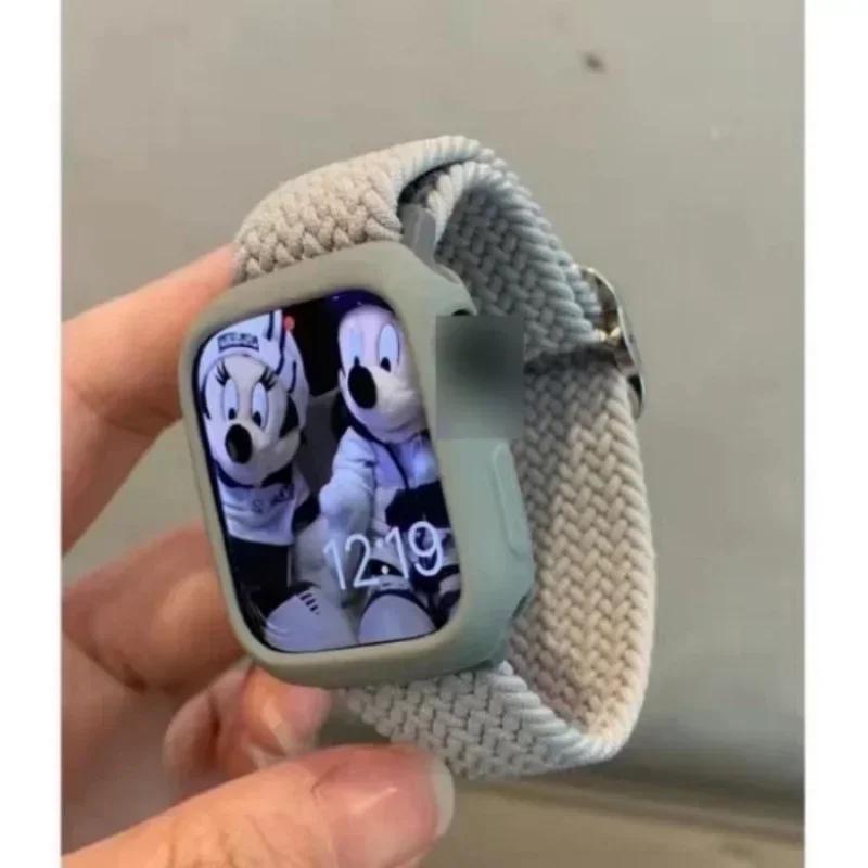 Корейский милый плетеный ремешок + Чехол для Apple Watch Band 49мм 46мм 45 44 38 42 Нейлоновый браслет для iWatch Series 10 9 8 7 6 5 4 3 SE