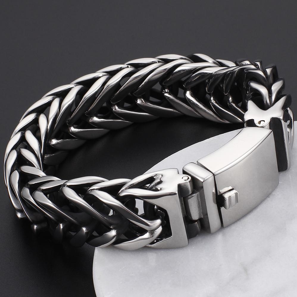 Men's 17MM Width V Shaped Double Layer Chain Bracelet for Men Polished Stainless Steel Bracelets Man Hip-Hop Party Jewelry Gifts