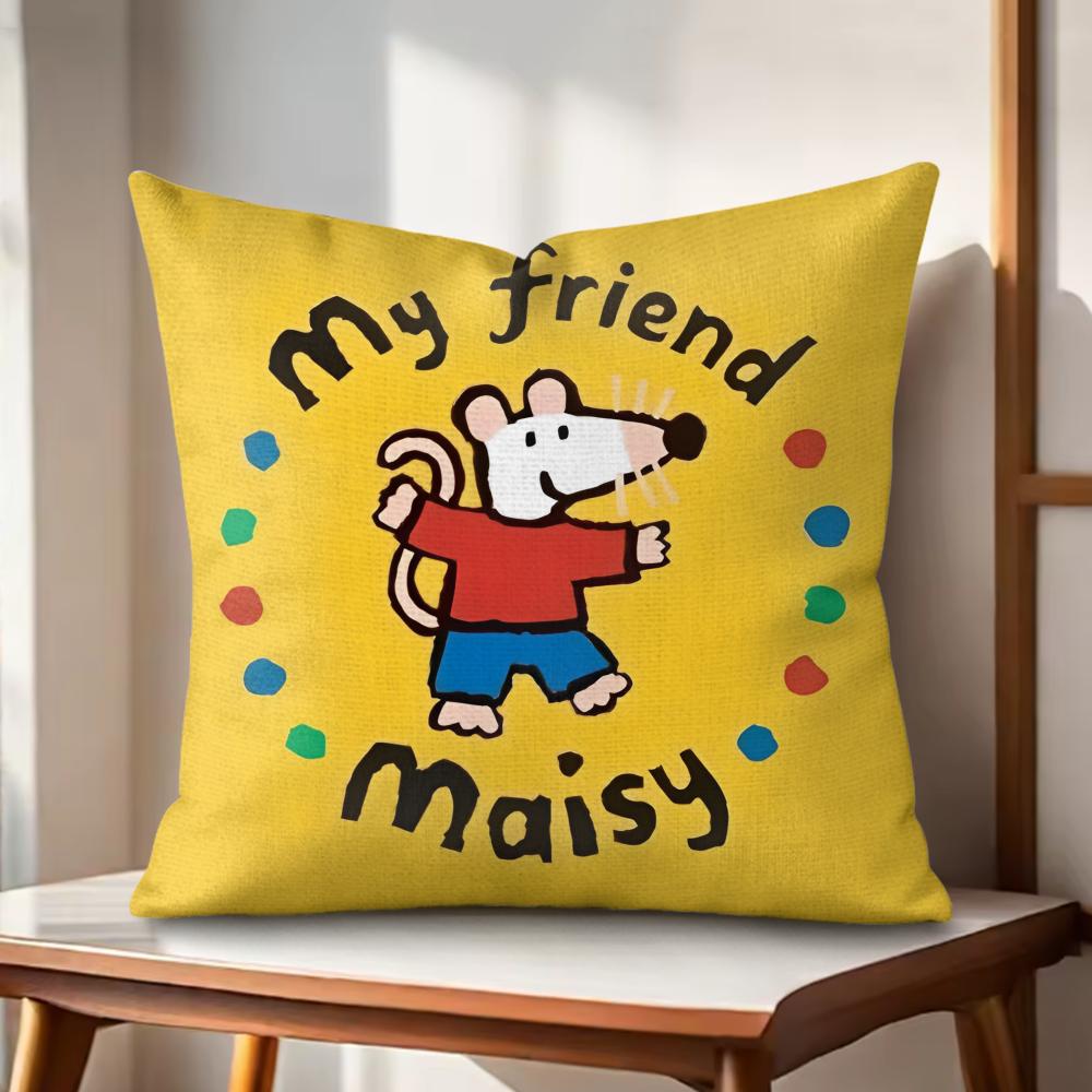 Cute Bobo the Mouse Cushion Cover Natural Linen Organic Fabric DoubleSided Printing Couch Pillow Covers Home Decor