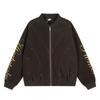 Vintage Coin Print Suede-Like Nylon Zip-Up Stand Collar Jacket Unisex Loose Fit Casual Outerwear Fall 2026