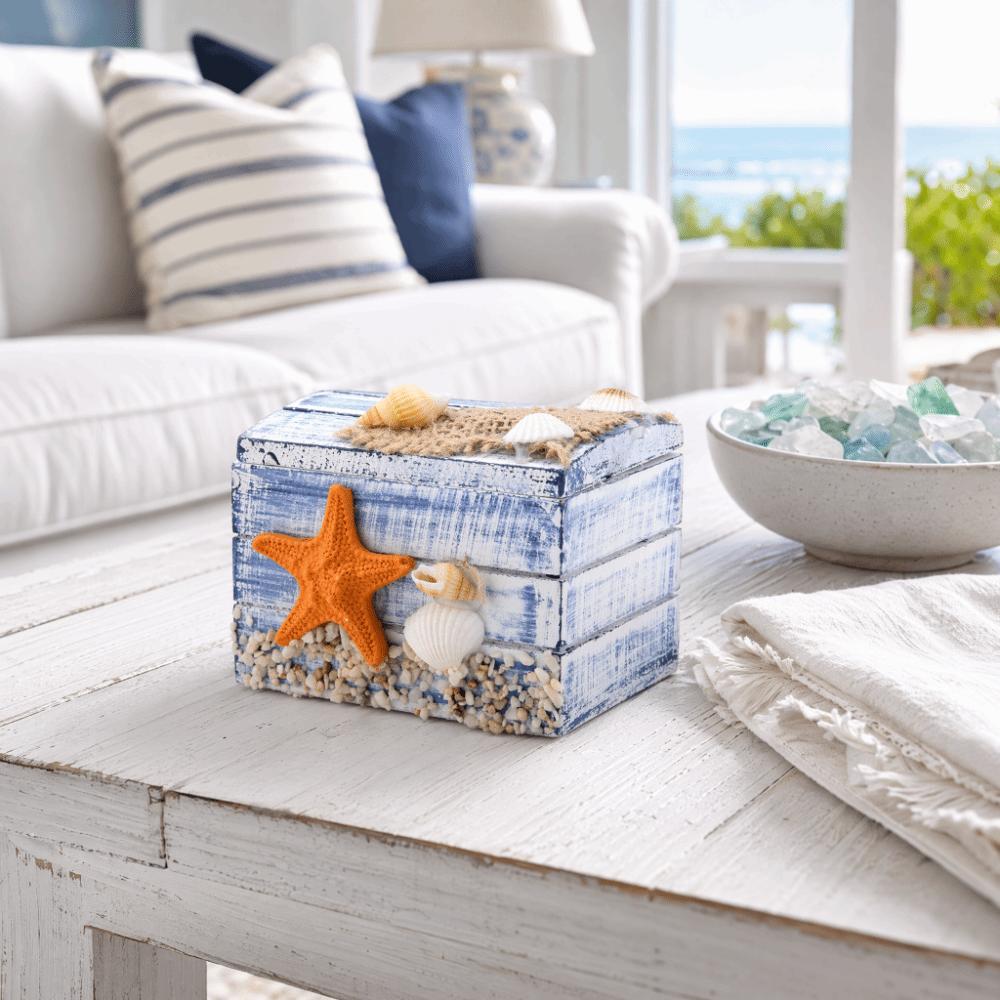 Ocean Themed Wooden Storage Box Portable Wooden Trinket Box Wooden Jewelry Box Home Organization