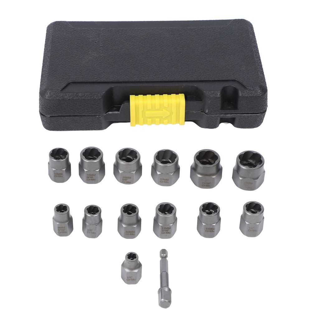 14PCS Bolt Nuts Extractor Socket Set Chrome Molybdenum Steel Stripped Lug Nut Remover for Removing