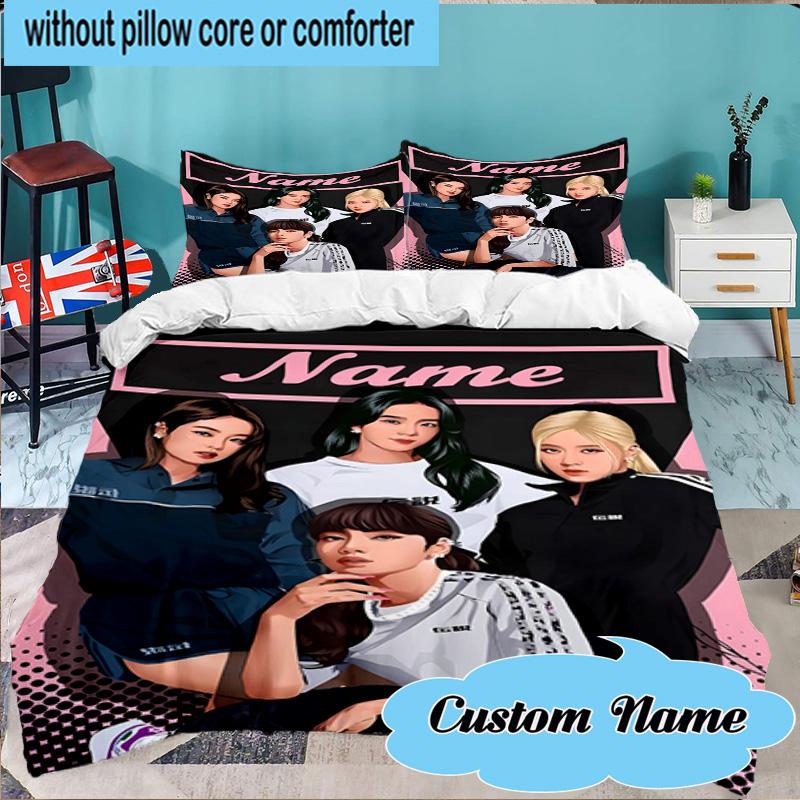 Custom Name 3PCS Kpop Group Fashion Bedding Set Including 1pc Duvet Cover And 2pcs Pillowcases for Bedroom, Dormitory Gift Home Decor