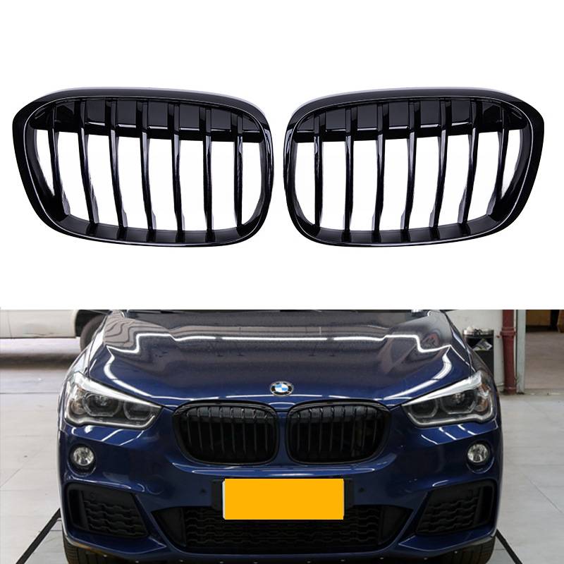 Для BMW X1 F48 F49 Глянцевая черная решетка Автомобильная передняя решетка радиатора Гоночные решетки Одинарная решетка 2016-2019 Аксессуары