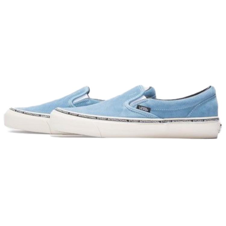 Stussy x Vans CLASSIC SLIP ON Устойчивые к истиранию Низкие Кеды для скейтборда Мужские Синий Белый VN0A32QNOYE