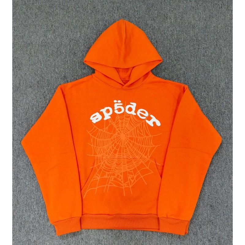 Sp5der Hoodie Oversized Thick Fleece Sweatshirt With Foil Print Spiderweb Design Men Winter Casual Wear