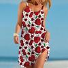 Женское пляжное платье Пляжная одежда Мини-платье с принтом Cherry Love Повседневное современное платье без рукавов Свободный крой Повседневное уличное розовое синее летнее