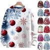 Women's Fashion Round Neck Casual Long Sleeve Christmas Cute Printed Woolen Knit Top