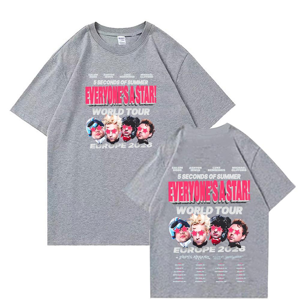 5 Seconds of Summer Европа 2026 Everyones A Star Мировой Тур Футболки с коротким рукавом с круглым вырезом 100% Хлопок Мужские Футболки Y2K Унисекс