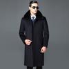 Lapel Middle-aged and Elderly Men's Long Woolen Woolen Coat Removable Plus Velvet Liner Real Fur Collar Coat Thickened Winter