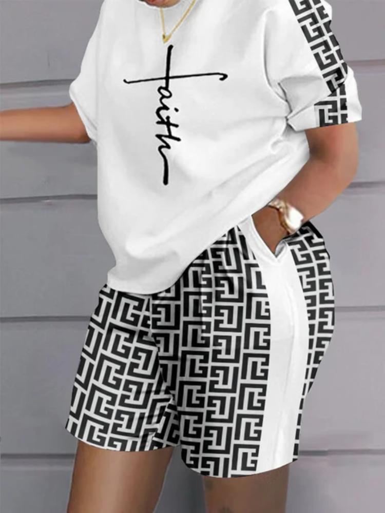 Повседневный топ и шорты, комплекты, повседневная футболка с коротким рукавом, женский летний комплект с градиентом и 3D принтом, карманные шорты, костюм, женская футболка, шорты