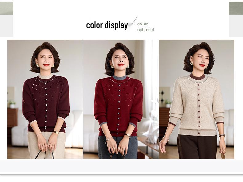 Elegant Winter Half-Collar Knit Sweater for Middle-Aged & Older Women – Velvet-Lined and Warm Two-Piece Look