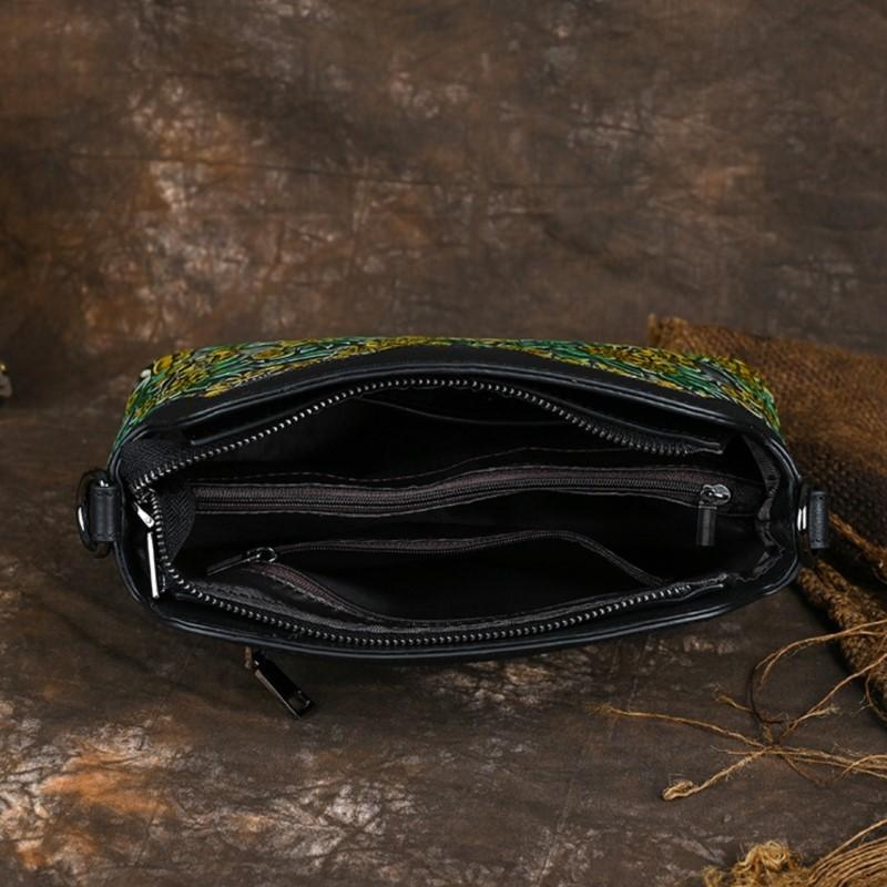 Женская сумка из натуральной кожи с тиснением в стиле ретро, ​​универсальные сумки из воловьей кожи с ручной росписью на плечо и через плечо