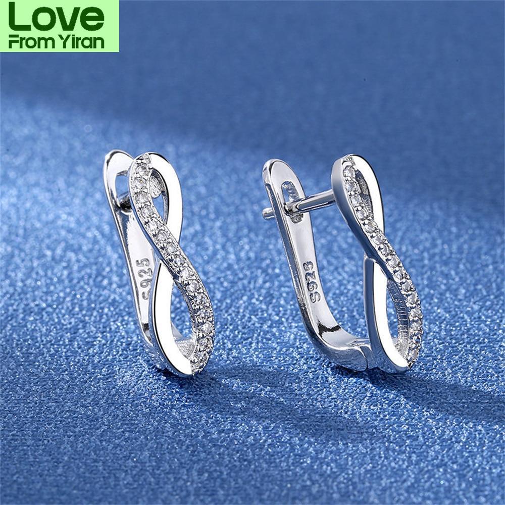 New 925 Sterling Silver Women Earrings Fashion Figure -Of -8 High Quality Zircon All -Match Pair Ear Studs Earring Jewelry Gift