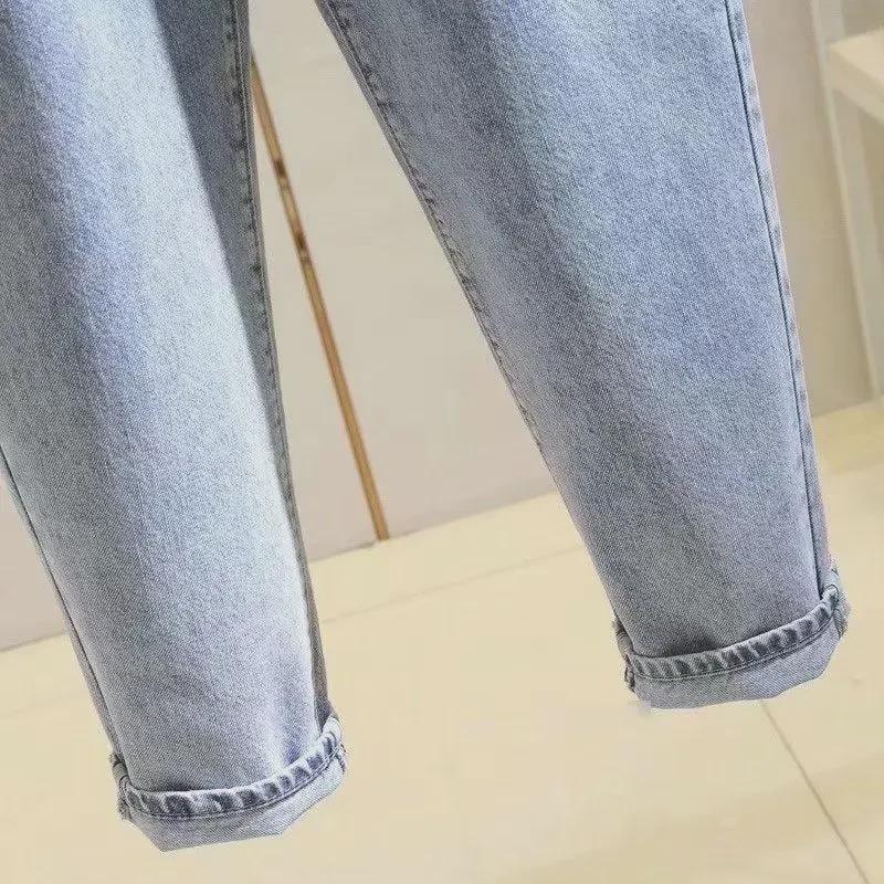 2025 Spring/Autumn Plus Size Harem Jeans for Girls - Loose, Slim, Straight Cut Carrot Pants