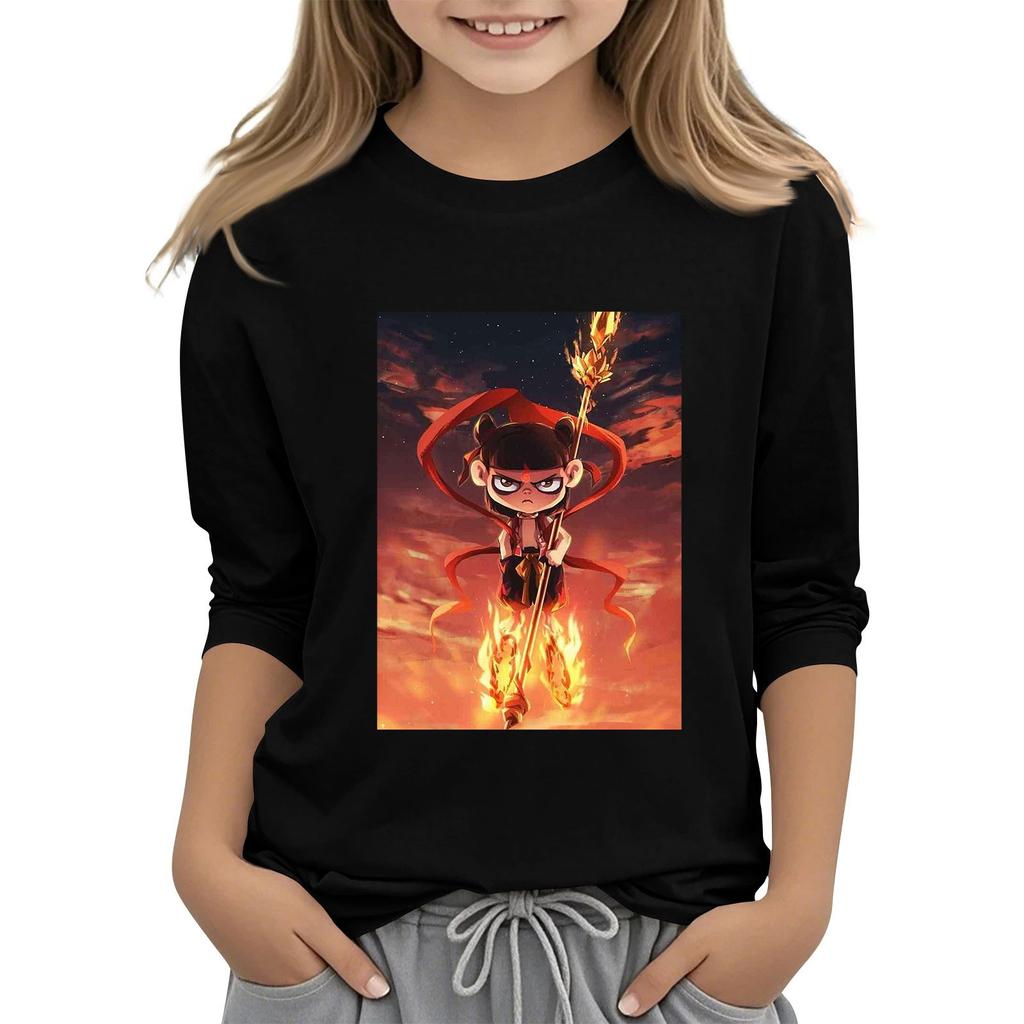 Топы с принтом для девочек 5-16 лет с круглым вырезом и рукавами 3/4 Футболки Модные топы Наряды Футболки