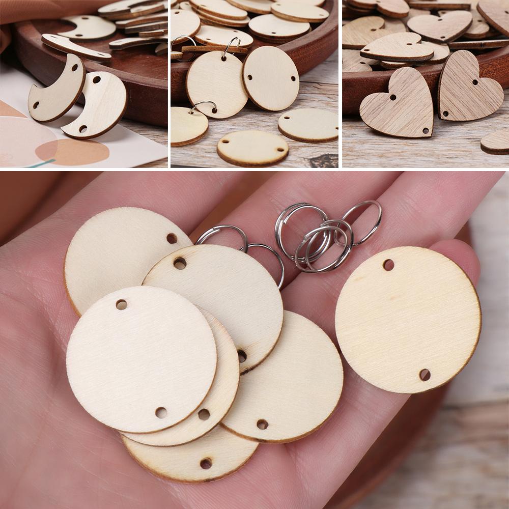 Holes Ring Clips Embellishments Wood Slices Wooden Circle Discs Tags Plaque Board Hanging Label