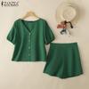 Женская блузка с коротким рукавом и шорты, летние повседневные комплекты из двух предметов