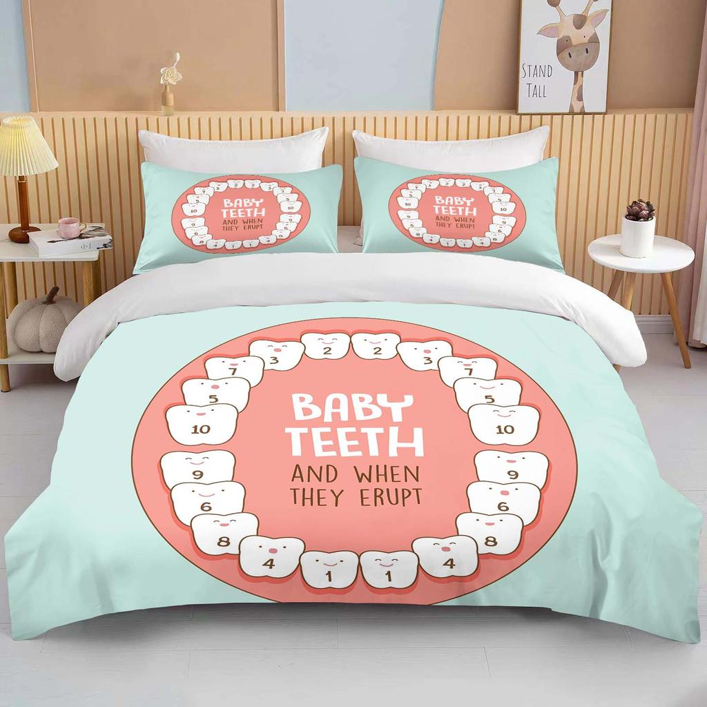 Cute Cartoon Teeth Print Bedding Collection Duvet Cover 1 Duvet Cover 2 Pillowcases Adult And Children Bedding Collection Luxury Bed Cover Collection