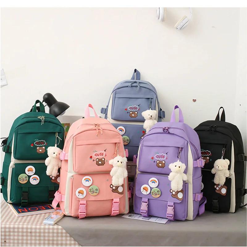 5 Piece Set School Bags for Teenagers Fashion Women Men Backpack Student Waterproof Oxford School Backpack Mochilas Rucksacks