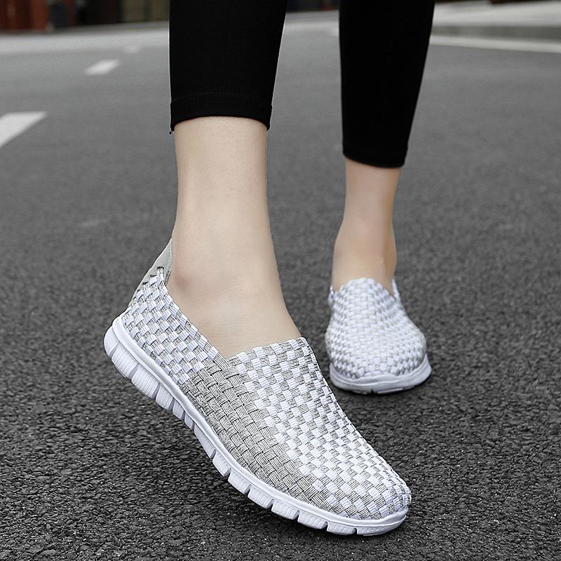 Большой размер дышащая плетеная эластичная лента ручной работы обувь женские одинарные туфли повседневные на плоской подошве повседневная обувь для путешествий женская обувь тренд