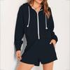 Womens  2 Piece Outfits Zip Up Long Sleeve Crop Hoodies And Shorts Casual Solid  Summer Tracksuit Sets