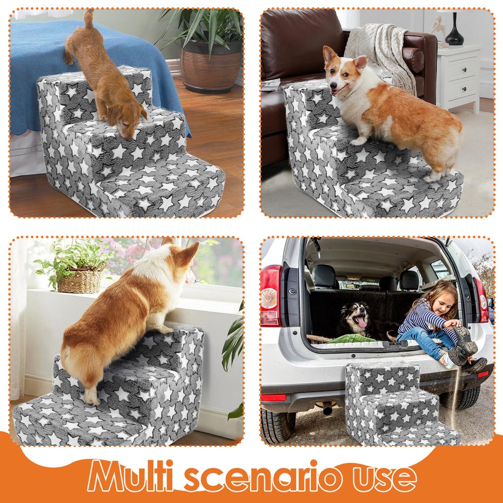 Прикроватная лестница для домашних животных, 3 ступеньки, пандус для собак со съемным моющимся чехлом и нескользящим основанием, узор в виде звезд, педали для кошек и собак, товары для животных.