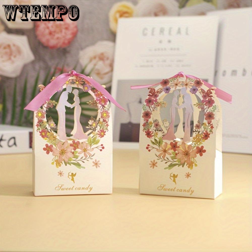 15 шт. Цветочные коробки для конфет с лентами, упаковочная коробка для свадебного подарка, мешочки для угощений на девичник, подарочная упаковка, бумажные принадлежности для вечеринок, подарок на свадьбу