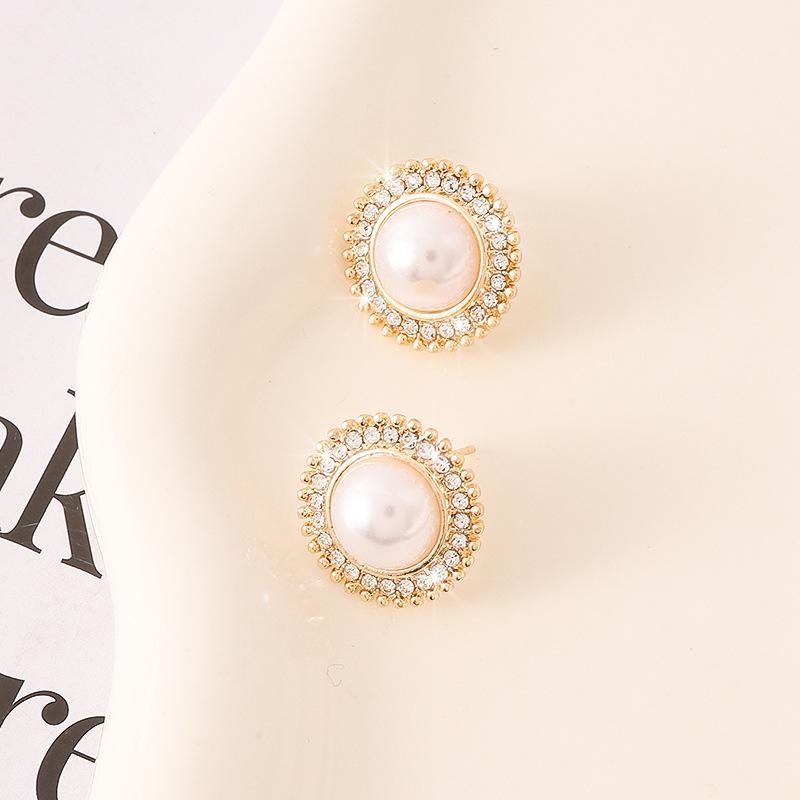 Silver needle stud earrings Pearl earrings Baroque earrings Retro simple style French style
