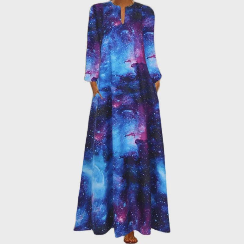 Платье макси с длинным рукавом и 3D-принтом «Звездное небо» для повседневной носки или вечеринки