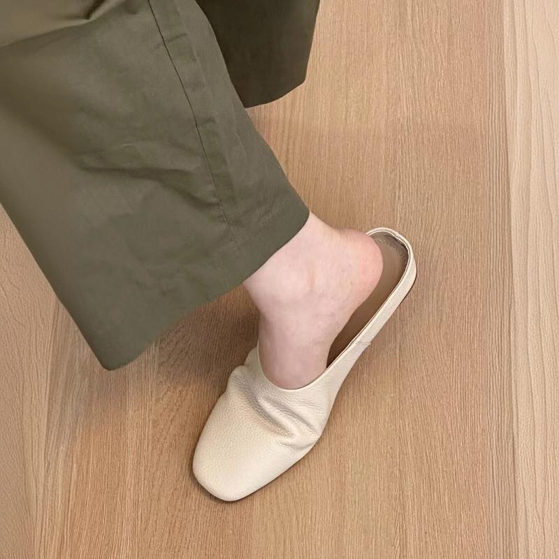 Baotou Half Slippers Women's Summer Wear 2025 Ultra-soft Leather Soft-soled Lazy Single Shoes Comfortable and Versatile Temperament Muller Shoes