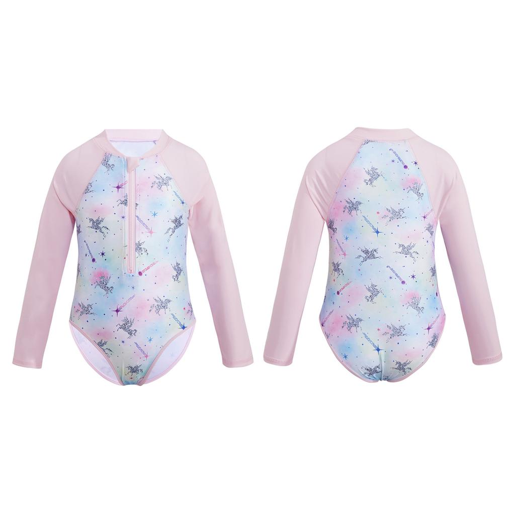 Детский купальник для девочек, купальный костюм на молнии с длинными рукавами и принтом пальм, купальный костюм, боди, пляжная одежда