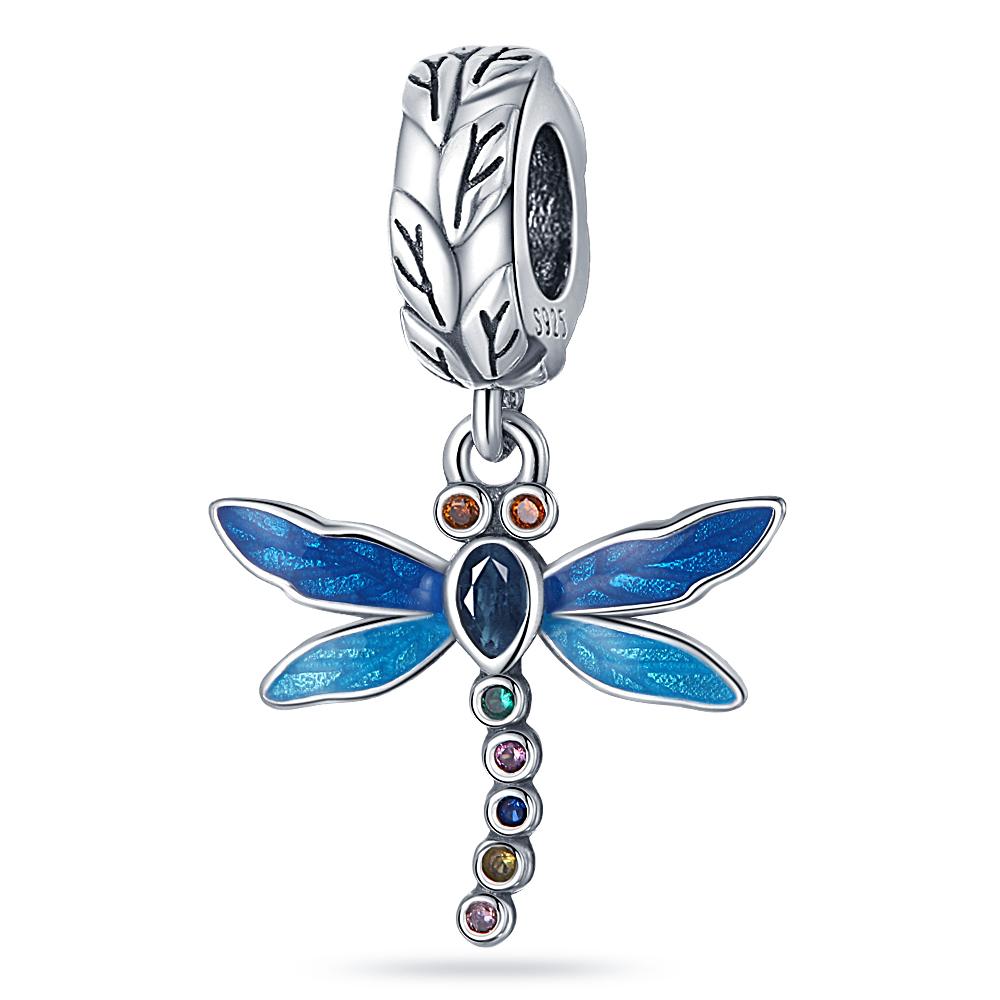 Original Delicate Blue Colored Dragonfly Pendant Copper Bead Fit Bracelet Women Gift Diy Accessory Party Jewelry