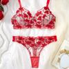 Новый ультратонкий прозрачный кружевной сексуальный бюстгальтер с красной вышивкой, перспективный сексуальный комплект нижнего белья, Европа и Америка