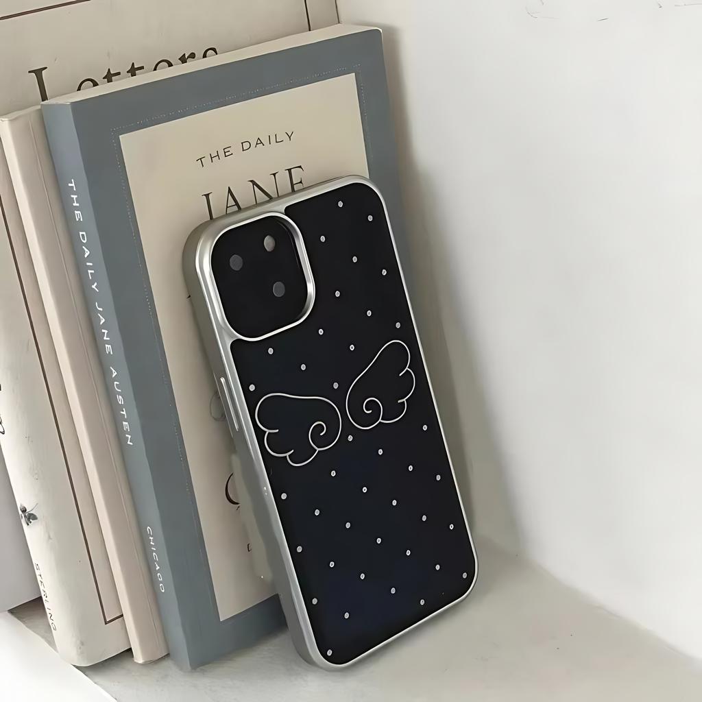 Ins Крылья Черно-белый горошек Чехол для телефона для iPhone 17 16e 16 15 14 13 12 11 Air Pro Max X XR 8 7 Plus Роскошная прозрачная крышка