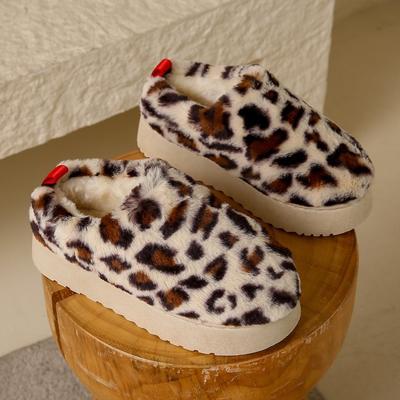 Леопардовые ботинки для снега на толстой подошве, хлопковые туфли на толстой подошве и каблуке-рюмке, пушистые и плюшевые, и хлопковые ботинки для снега больших размеров.