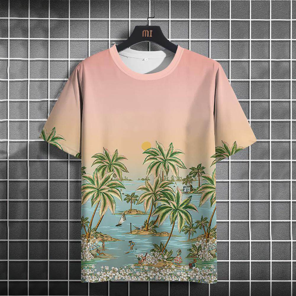 Футболки Hawaiian Beach для мужчин с принтом кокосовой пальмы 3D O-образным вырезом и коротким рукавом, летний свободный свитер для мужчин, верхняя одежда Y2k
